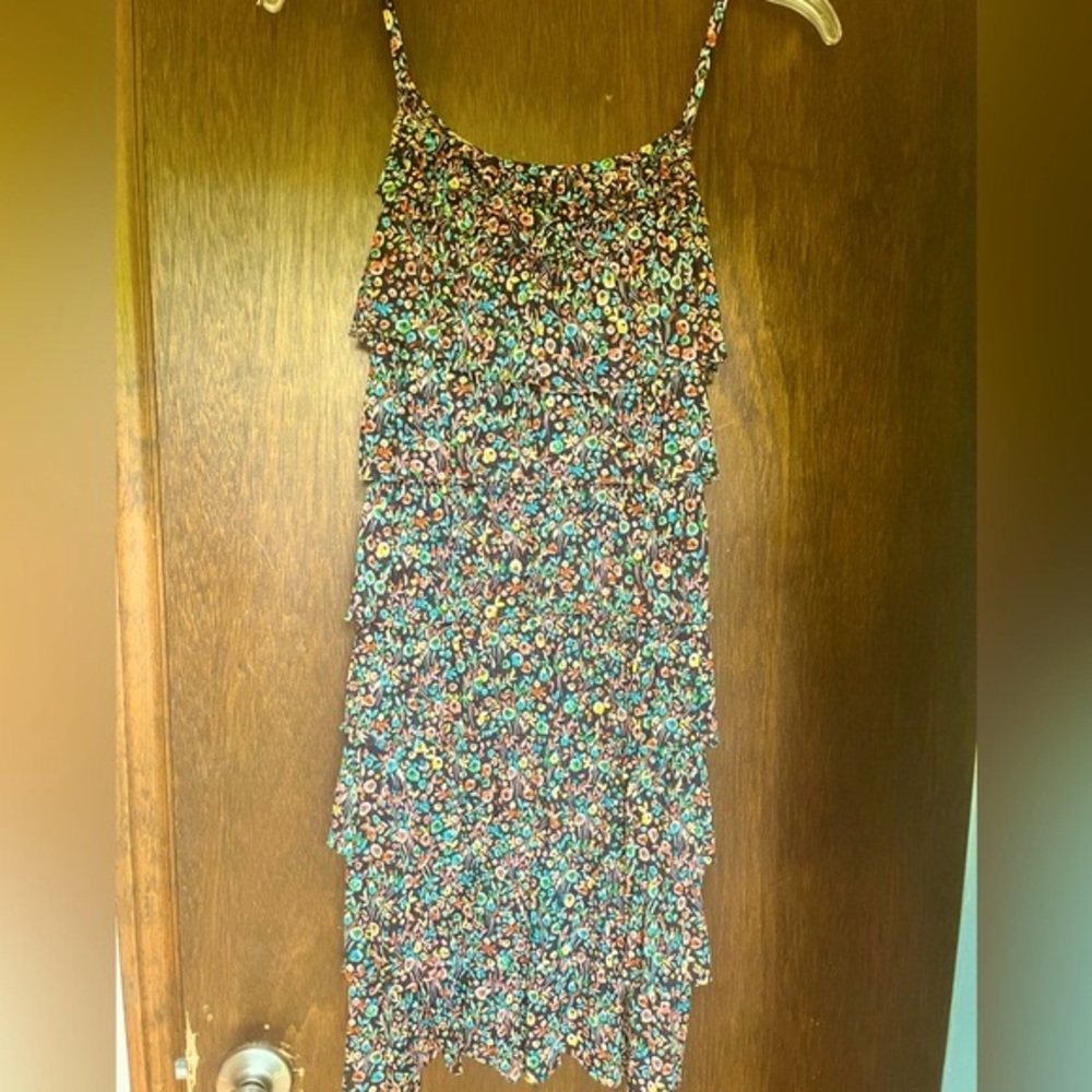 Floral Mini Ruffle Spaghetti Adjustable Straps Sun Dress